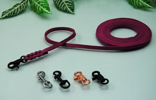 Petite Fettleder Leine geflochten 8mm x 7m ohne Schlaufe Pink Schleppleine Fährtenleine Welpenleine (Karabiner: Schere (Schwarz))