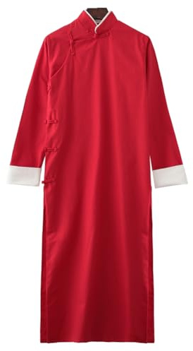 Men's Crosstalk Costume Long Jacket Vintage Traditional Robe Chinese Style Tang Dynasty Long Coat Performance Wear