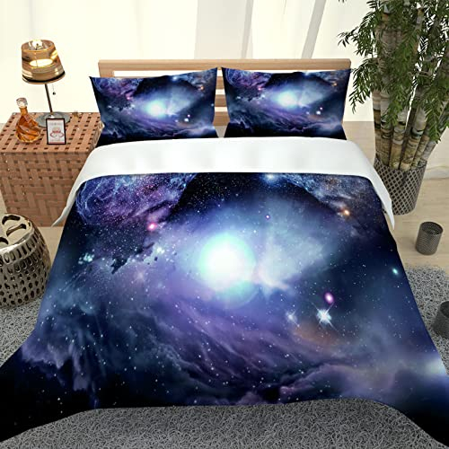 Bettwäsche 135X200Cm 3 Teilig 3D Lila Nebellandschaft Druck Bettbezug Set, Baby Bettwäsche Weiche Flauschige Hypoallergen Mikrofaser Bettbezüge Mit Reißverschluss Und 2 Kopfkissenbezug