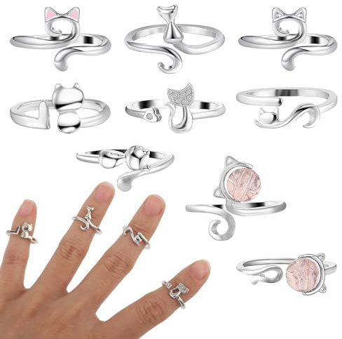 9 Stück Häkelringe, Abeillo Verstellbare Häkelringe Finger, Strick Häkelschlaufenringe für Finger, Cat Crochet Ring Häkel Zubehör, Halter Zubehör für Basteln Handweben Haken Line Supplies (Mehrfarbig)