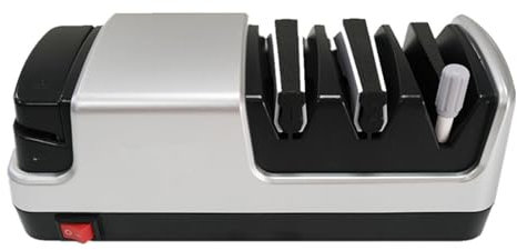 Affila Coltelli Elettrico, 4 in 1 Affilacoltelli Elettrico, Con Abrasivi Diamantati Al 100% E Guide Angolari Di Precisione Affila Coltelli Professionale,Silver