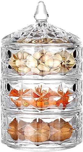 GLJTUO Pot À Bonbons en Verre avec Couvercle, Sucrier Recouvert De Cristal, Petit Plat À Biscuits Décoratif, Récipient De Rangement pour Buffet, Transparent pour Fête De Mariage