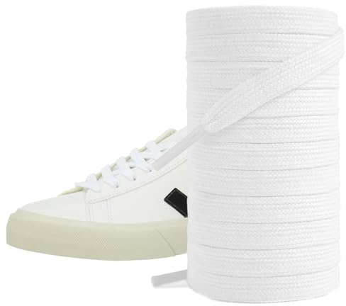UamGlsob Lacci Piatti per Sneakers Veja Campo, Lacci per Scarpe da Ginnastica da 8 mm, Stringhe di Cotone di Ricambio (White, 47/120cm)