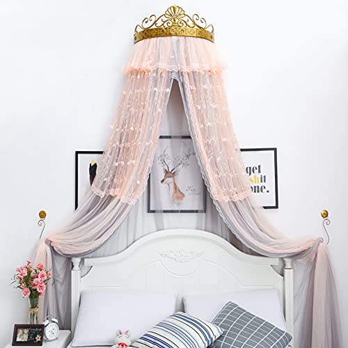 FZZIBQYR Kuppel Bett Netting Baldachin Vorhänge Baldachin, Runde Kuppel Baldachin Mit Krone Stern Lichterketten Moskitonetz Kinder Zelt Bett Vorhang