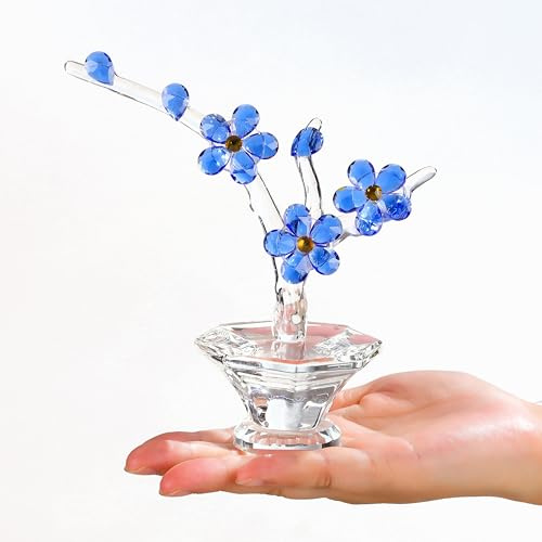 Qianwei Fiori di ciliegio in cristallo con steli, fiori di vetro con vasi, ciliegie giapponesi, decorazione per moglie, fidanzata, donna, decorazione da collezione in cristallo, decorazione da tavolo
