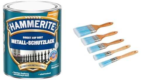 HAMMERITE metallschutzlack matt weiss 750ml & Silverline - Malerpinsel mit synthetischen Borsten, 5-tlg. Satz 19, 25, 40, 50 und 75 mm (282408)