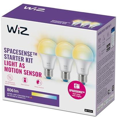 WiZ Smart LED A60 Bulb, Warm to Cool White, E27-Sockel, 60W, 806 Lumen, dimmbar, funktioniert mit Alexa, Google Assistant, und Apple HomeKit, 3er Pack