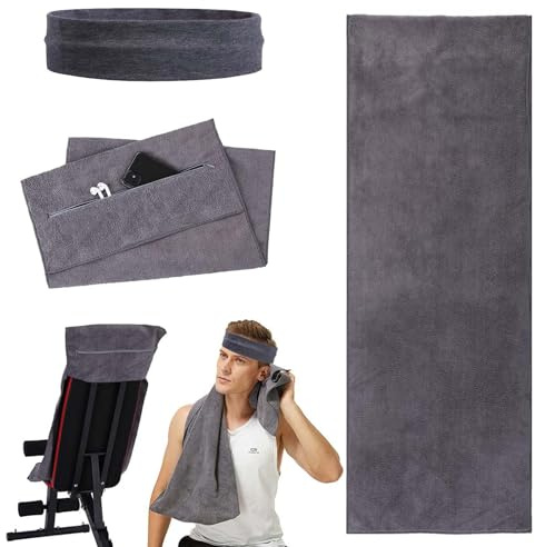 iTYOOS Fitness Handtuch mit Reißverschluss Tasche 135x50cm Mikrofaser Sporthandtuch mit 1 EIN Sportliches Haarband für Fitnessstudio und Training Gym Handtuch, Schnelltrocknend und Leicht