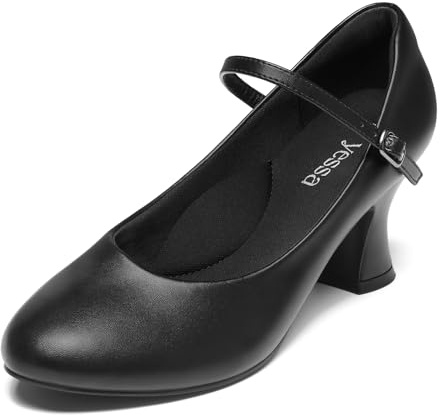 YESSA Black Character Shoes for Women 2.5 Ballroom Dance Shoes for for Latin Salsa Folklorico Flamenco Tango Swing 1920s Flapper Shoes Dancing Pumps 6.5