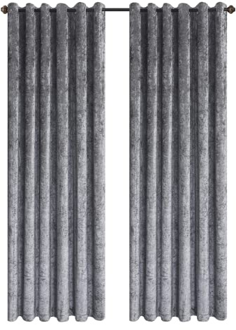 Hadi London Crushed Velvet Curtains for Bedroom Living Room Kitchens A pair of fully lined, beautifully made shades with an eyelet ring top velvet curtains. (SILVER, 46X54)