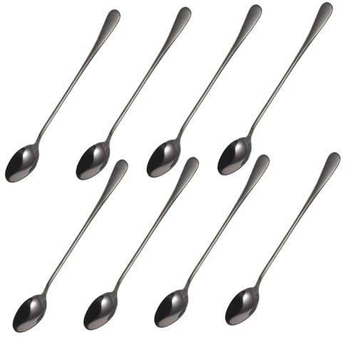 SHOWERORO Stainless Steel Ice Cream Spoons Set Long Handle Tea Dessert Spoons 8 Pieces Easy to Clean