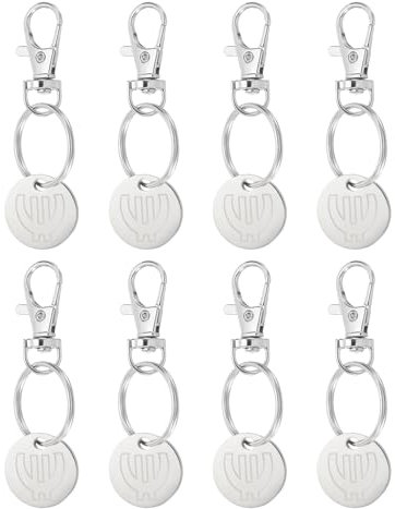 PATIKIL Shopping Trolley Token Key Ring, 8 Pack Stainless Steel Grocery Cart Remover Coin Keychains Unlock Release Key for Meters, Change, Silver Tone