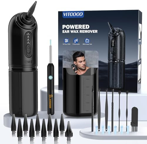 VITCOCO Otoscope Oreille, Kit de Otoscope 1920P HD et Nettoyage Oreille Electrique avec Batterie 2000 mAh, Nettoyeur Oreille Adulte avec 4 Modes Nettoyage et 10 Embouts Auriculaires
