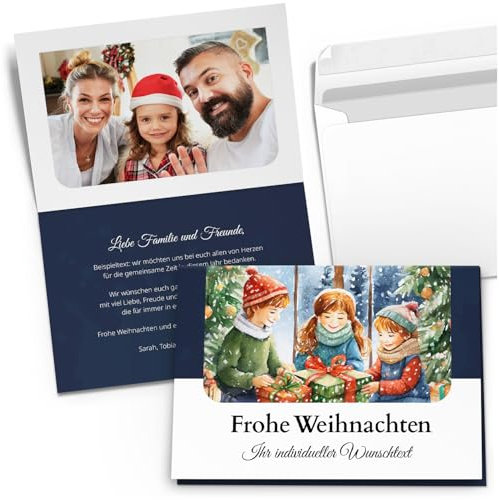 10 Personalisierte Weihnachtskarten mit Ihrem Text und Foto - Kinderfreude - individueller Weihnachtsgruß Grußkarte Weihnachten Klappkarten mit Umschlägen