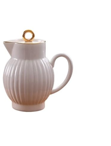 SDA287MZ Soßenkanne Sauciere aus weißer Keramik mit Deckel und Griff, 325 ml, Soßenschale for Salatdressings, Sahnekännchen, Brühe, schwarzen Pfeffer Milchkännchen