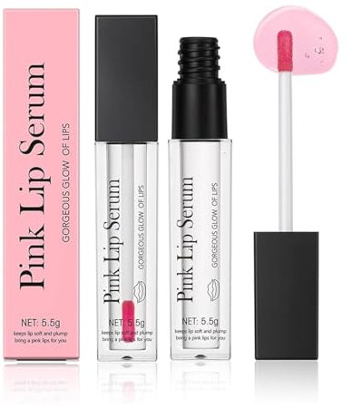 2 Stück Pink Lip Serum, Pink Lip Serum Plumper, Lip Plumper, Lip Plumper Extreme Volumen, Hydrating Lip Stain for Women,Feuchtigkeit und Reduziert Feine Linien (2 Stück, 5.5g)
