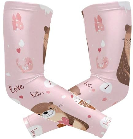 Manicotti a compressione per bambini con animali di San Valentino (1 paio), protezione solare UV, maniche a compressione per donne pallavolo, basket, ciclismo, M, San Valentino Animal Peach, 1 size-M