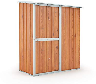 Notek Box in Acciaio Zincato Casetta da Giardino in Lamiera 1.55 x 1.00 m x h1.92 m - 50 kg – 1,55 Metri Quadri (Finitura Legno)