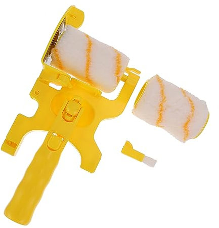 HOMSFOU Paint Roller Brush Kit Long Handle Multi-Functional Wall Paint Roller Soft Trimming Brushes Set for Precise Edging Color Separation Includes Rack Suitable for Home Wall Decorating