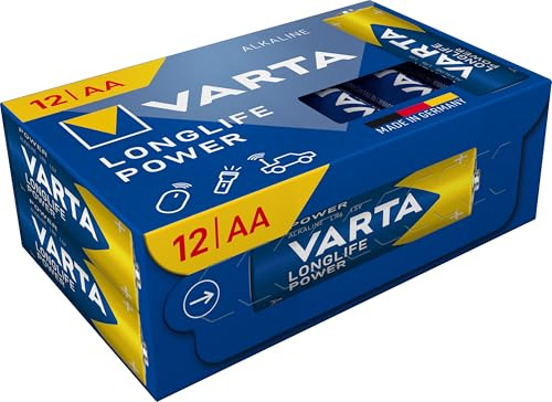 VARTA Batterier AA, 12 stycken Cube, Longlife Power, alkaliska | LR6 1,5 V, Made in Germany, hållbar i upp till 10 år, för spelkonsol, tandborste, mus, handkontroll eller ficklampa