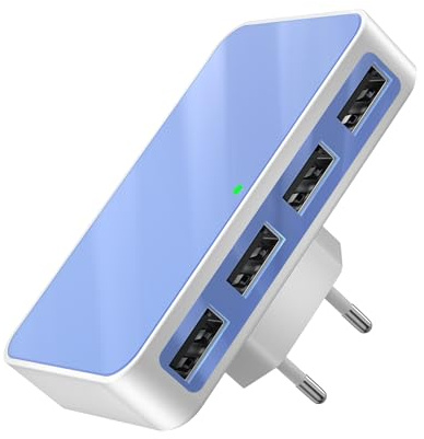 VPSUN USB Ladegerät Flach 25W,4 USB-A Netzteil Stecker Mehrfach Ladeadapter,Kompakter Reise UK/US Handy Ladeblock Schnellladegerät,für iPhone,Samsung,iPad,AirPods(Blue)