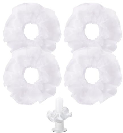 4 velas antigoteo para comunión, tul blanco, para comunión, para niños, niñas, bodas, bautizos, faldas decorativas para velas de comunión, velas de bautizo, tiras de cera de diámetro (3-5 cm)
