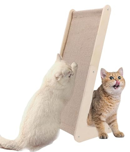 Rascador para gatos, en forma de L, rascador para gatos de sisal trepador de 27 pulgadas para interiores, rascador de madera maciza montado en el suelo, almohadillas para rascar gatos para afilar