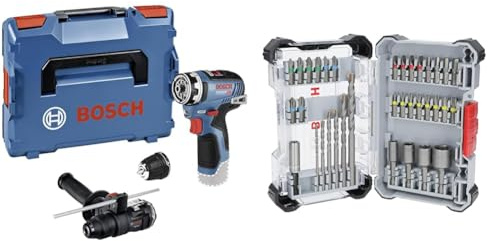Bosch Professional 12V System Akku-Bohrschrauber GSR 12V-35 FC (1 x Bohrhammeraufsatz, 1 x Bohrfutteraufsatz, Zusatzhandgriff) + 35x Extra Hard Schrauberbit‑ und CYL-3 Bohrer-Set (197 x 110,5 mm)
