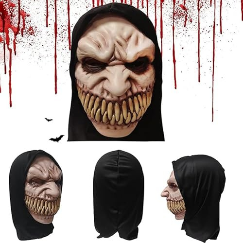 CWENDANER Latex Vollkopf Zombie Maske,Realistische ErwachseneGruselmaske,Scharfe Zähne, Monster, Vampir, Teufel, Leiche,(Halloween, Karneval, Gruselpartys)