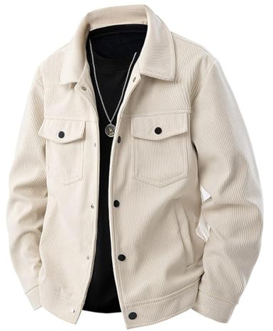 Mrat Men's Corduroy Jackets Uk Winter Warm Jacket Vintage Lapel Colar Button Down Coats Thermal Slim Fit Shirts Long-Sleeve Casual Loose Fit Trucker Jacket with Pockets Overcoat Shackets Outwear M-5XL
