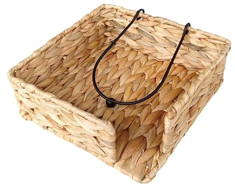 Servilleteros para mesa de jacinto de agua, servilleteros planos tejidos de ratán cuadrado, dispensador de servilletas de papel de sauce para comedor, decoración rústica de cocina
