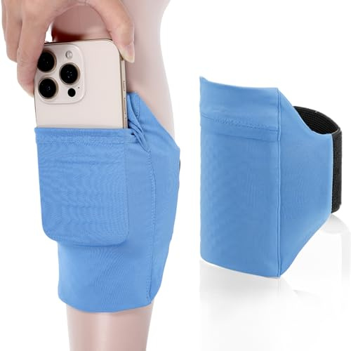 XLIUAX Leg Phone Holder, Cell Phone Leg Straps Ankle Wallet Thigh Holder Wallet Calf Straps Adjustable Arm Pouch Non Slip Sports Armband Storage Bag for Equestrian Jogger Running Workout (Blue)