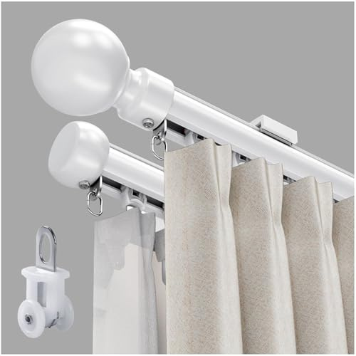 Doppelte Gardinenstange, Robuste Aluminiumschiene, 50-1500 cm Leises Wand-Design, Ideal Für Wohnzimmer, Büro, Schiebesystem Für Vorhänge Und Raumteiler(Weiß,170cm)