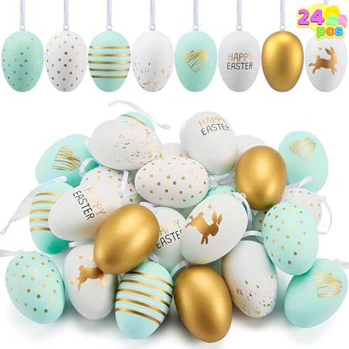 JOYIN 24 piezas de huevos de Pascua de espuma (8 colores), huevos de Pascua salpicados en colores pastel surtidos para decoración de centro de mesa de Pascua en interiores, recuerdo de fiesta de