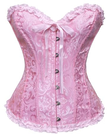 Wikoan Corsetto Donna Sexy Corsetti Bustino Elegante Corsetto da Donna Corsetti Stringivita Halloween,Rosa,L