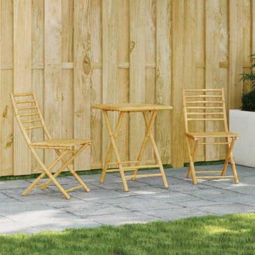 Bucmath 3-TLG. Bistro-Set Bambus, klappbar, wetterfest, für Garten Balkon Terrasse, natürliches Holz, Robustes Outdoor Möbelset