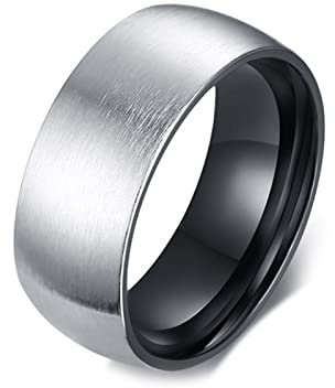 Whoiy Bröllopsring silver svart 8 mm enkel, förlovningsringar rostfritt stål matt herrbandring utan sten med gravyr personlig för män storlek 54–67, 67 (21.3), Icke-ädelmetall, Ingen ädelsten