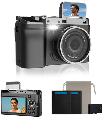 Appareil Photo numérique Compact 4K 64MP : Digital Camera avec écran Rabattable de 180°, Zoom 16x et Carte de 32 Go, adaptée aux débutants.