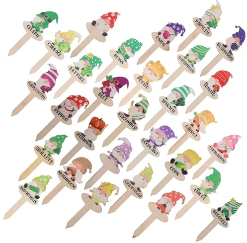 DEARMAMY 30 Etichette in Legno per Piante a Forma di Nano, Picchetti per Etichette da Giardino, Marcatori per Piante in Vaso, per Aiuole Interne ed Esterne, Set da 30 Pezzi per