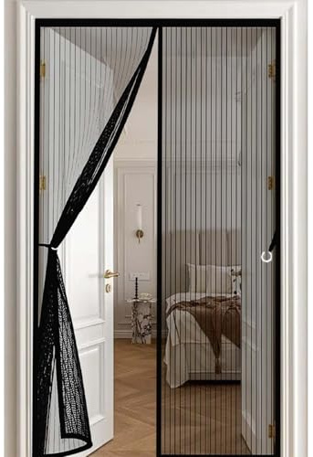 Magnetic Fly Screen for Doors 136x210cm(WidthxHigh) Powerful Magnets and Full Frame Magic Tape, No Drill Installation Screen Doors with Magnets Hundreds of Sizes, Lets Fresh Air in, Black