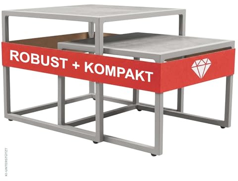 MR. DEKO Beistelltisch 2er Set Dalias Beistelltische Outdoor Grau 50x50cm | Gesinnerter + Wetterfest