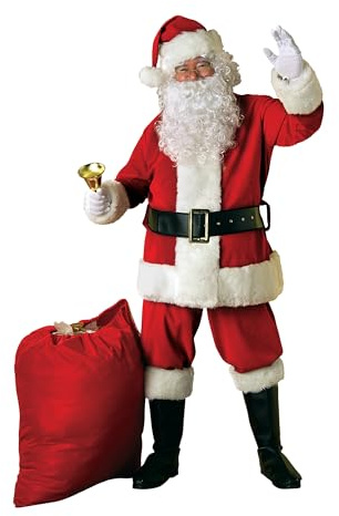 Rubies Official Adult Deluxe Ultra Velvet Santa Suit With Gloves, Adult Fancy Dress, One Size Halloween, World Book Day