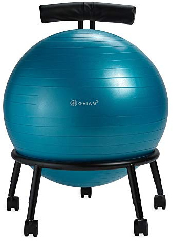 Gaiam Passender Balance-Ball-Stuhl – Übungs-Stabilitätsball, Verstellbarer Schreibtischstuhl für Zuhause oder Büro, mit 55 cm Yoga-Ball, Luftpumpe, Übungsanleitung und Zufriedenheitsgarantie, Blau