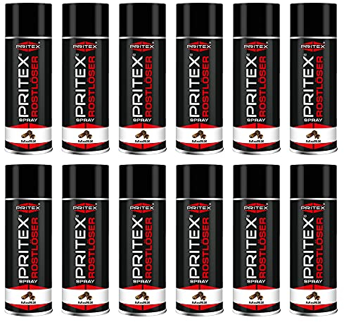 PRITEX – MoS2 Rostlöser Spray 12 x 400 ml – Kriechöl löst festsitzende Verbindungen & beseitigt Quietschen/Knarren – hochwertiges Schmiermittel schützt vor Rost & Korrosion