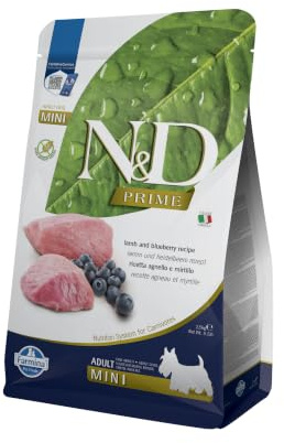 Farmina N&D Prime Adult Mini Pellets Hundefutter (Trockenfutter, mit hochwertigen Vitaminen und natürliche Antioxidantien, ohne Mais, Zutaten: Lamm und Blaubeere, Portionsgröße: 800 g)