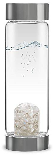 VitaJuwel ViA LUNA | Wasserflasche mit Mondstein & Bergkristall für Intuition und Empathie
