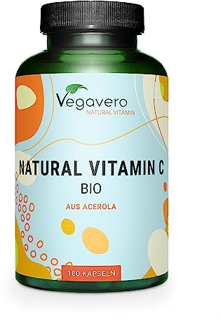 Vegavero Natural Vitamin C Supplement | Organic VIT C from Acerola Cherry Extract | 225% NRV | NO Additives| 180 Capsules | Vegan
