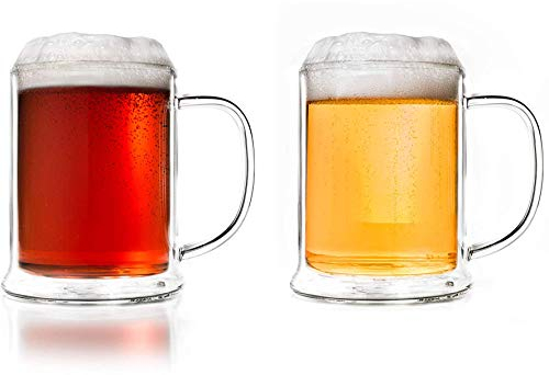 Creano Vaso de cerveza de doble pared 500 ml, cristal térmico, jarra de cerveza, jarra de cerveza, 2 x 500 ml
