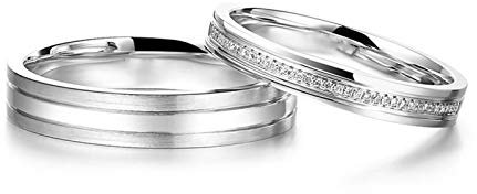 KnSam Platin Ringe Rund Mit Eingelegtem Diamant 0,04 Ct Diamantring Damen Gold EIN Paar Ringe Paarpreis Ringe Set Silber