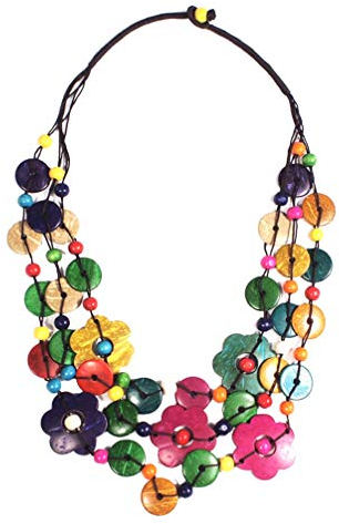 Böhmische Mehrschichtige Halskette Kokosnuss Perlen Bunte Blumen Perlen Anhänger Vintage Halsschmuck Damen Frauen Sommmer Party Hawaii Laua Party Schmuck